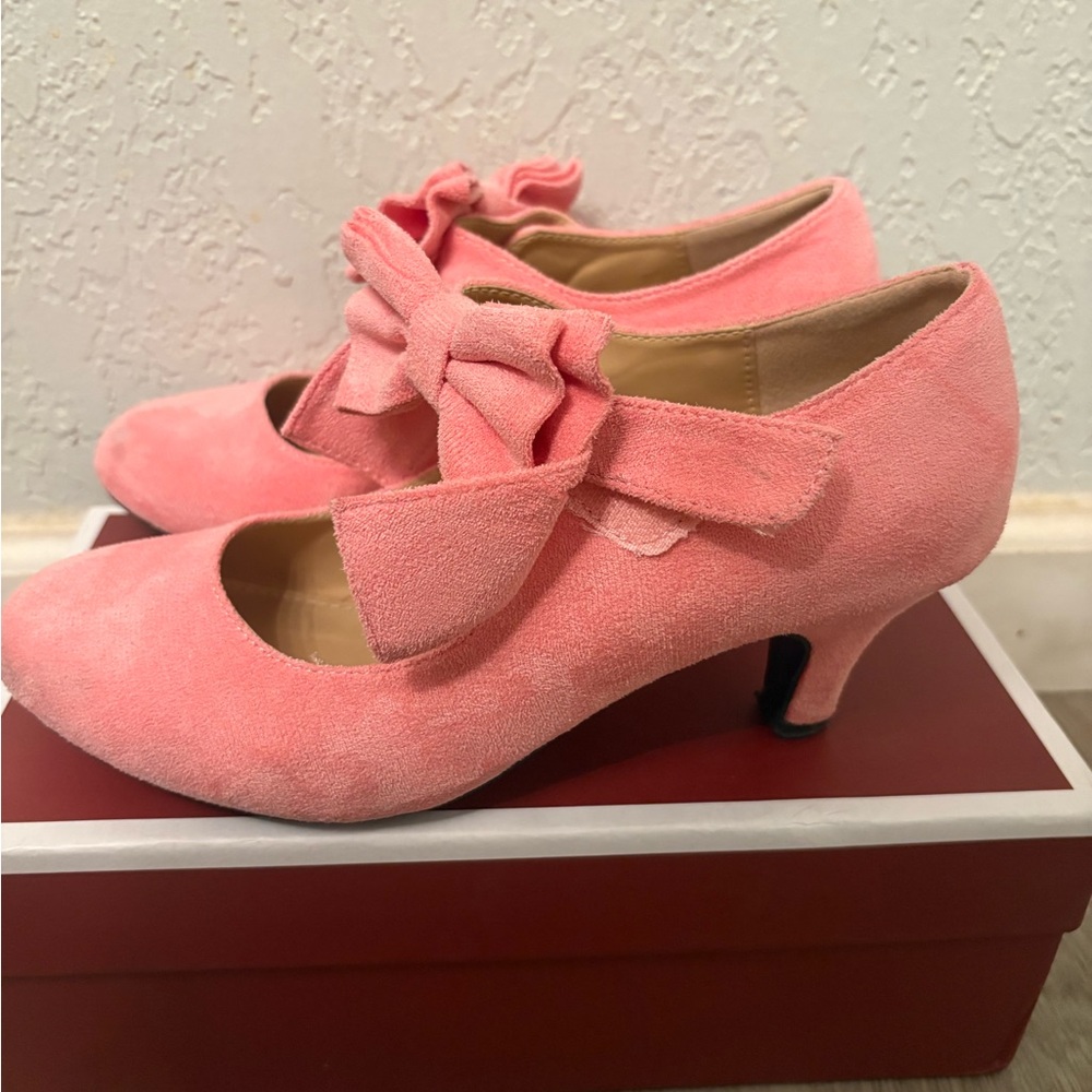 Pink Mary Jane Kitten Women's Heels with Bow